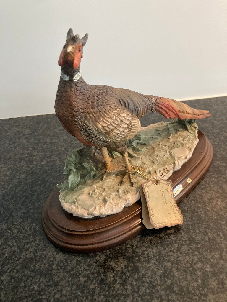 Prachtig fazant beeldje op houten sokkel, Ophalen of Verzenden, Zo goed als nieuw, Vogel, Beeldje of Figuurtje