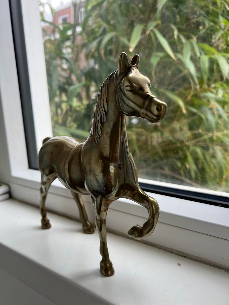 Vintage messing paard beeldje - decoratief, Antiek en Kunst, Ophalen