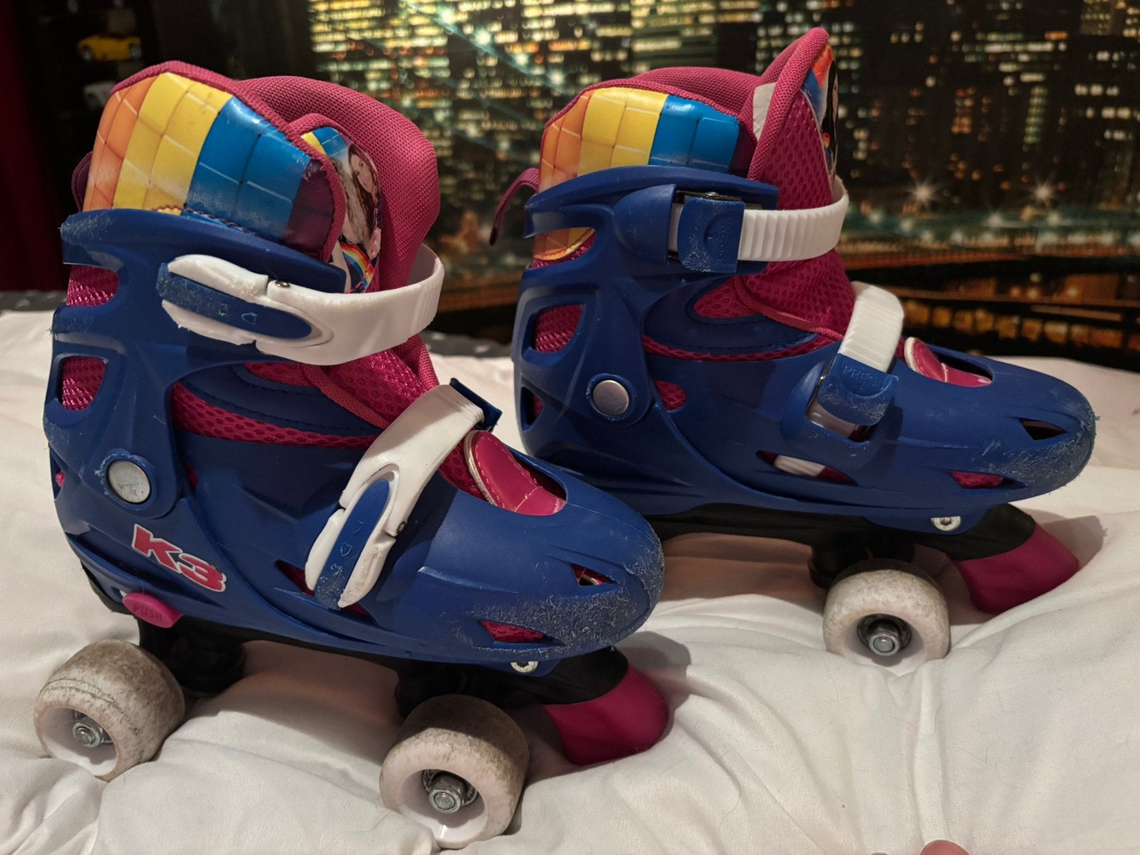 K3 Rolschaatsen (mt34-37) + Beschermers set roze, Ophalen, Gebruikt