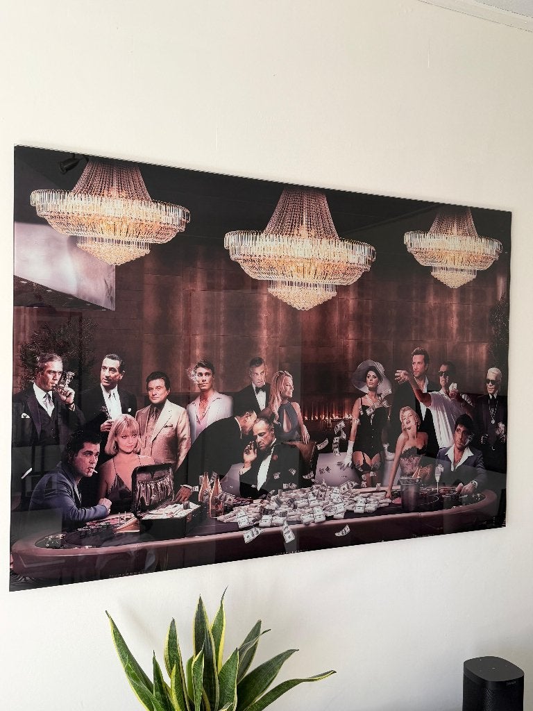 Maffia Schilderij op Glas 120 x 80 cm | Scarface & Godfather, Ophalen, Zo goed als nieuw, Schilderij, 100 tot 125 cm
