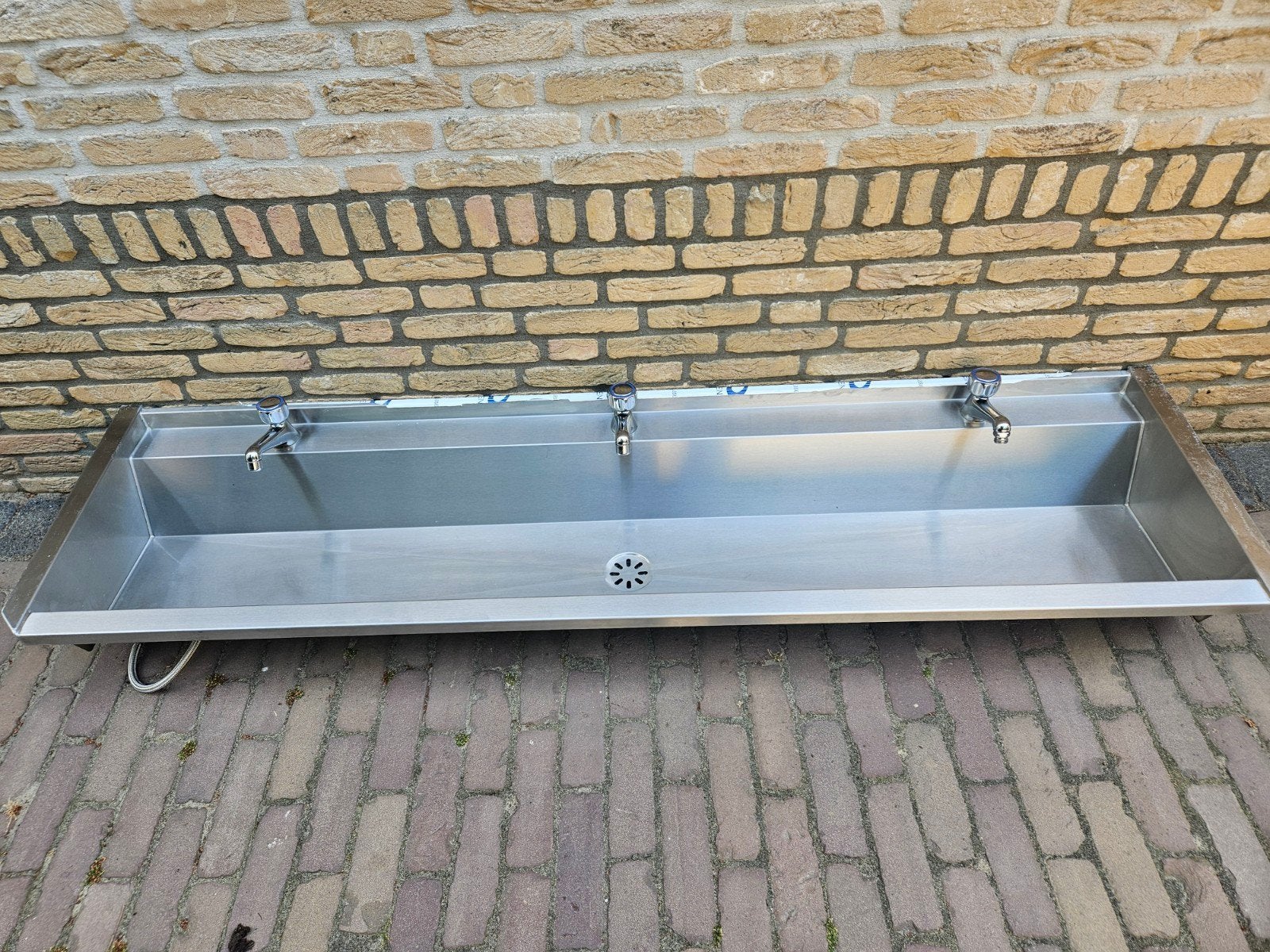 wasbak/wastrog/spoelbak RVS Intersan 1.80 m met 3 kranen, Ophalen, Zo goed als nieuw, Rvs, Wastafel