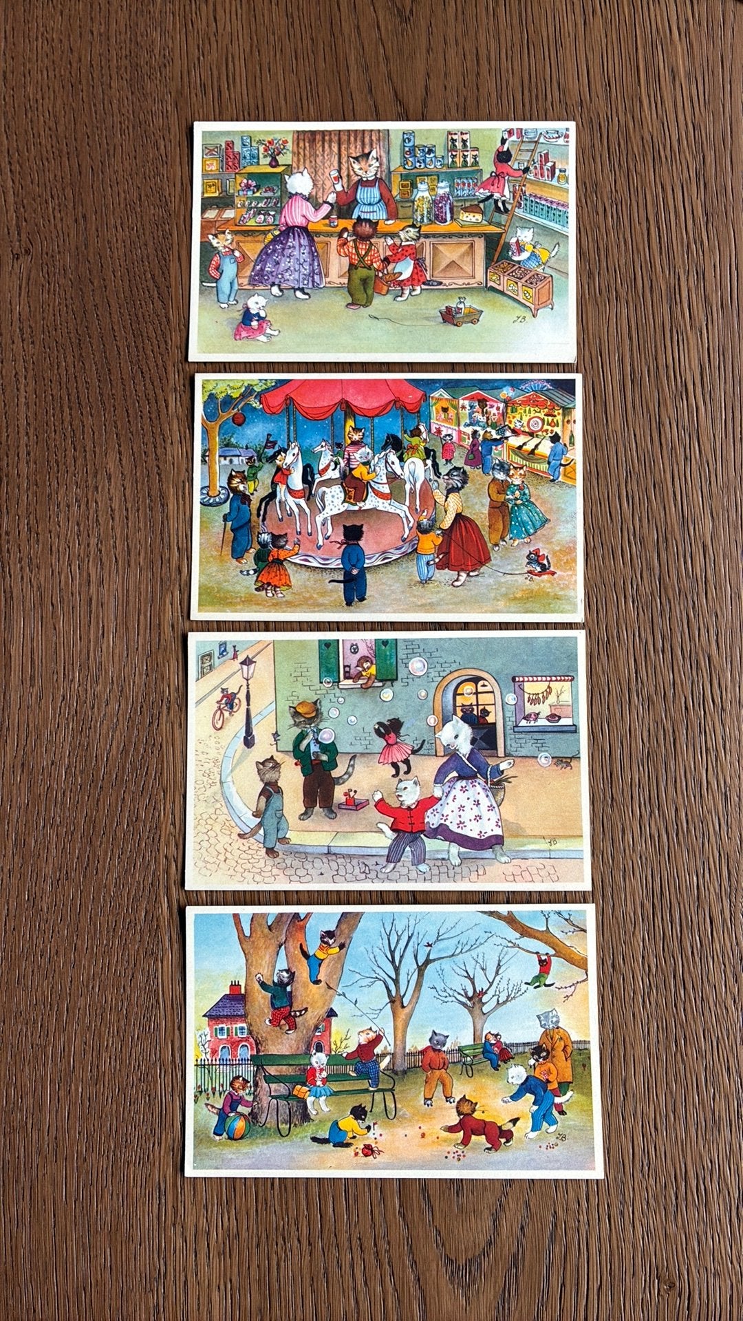 Kattenfantasie.4 kaarten.Bellenblazen.BoodschappenDraaimolen, Ophalen of Verzenden, Ongelopen