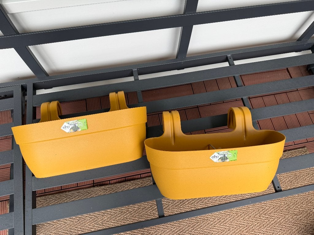 2x balkon plantenbak Elho geel, Ophalen, Kunststof, Minder dan 30 cm, Balkon