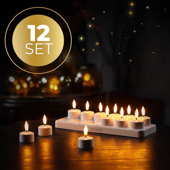 NIEUW: KENN 12 oplaadbare waxinelichtjes - warm wit, Overige materialen, Wit, Nieuw, Ophalen of Verzenden