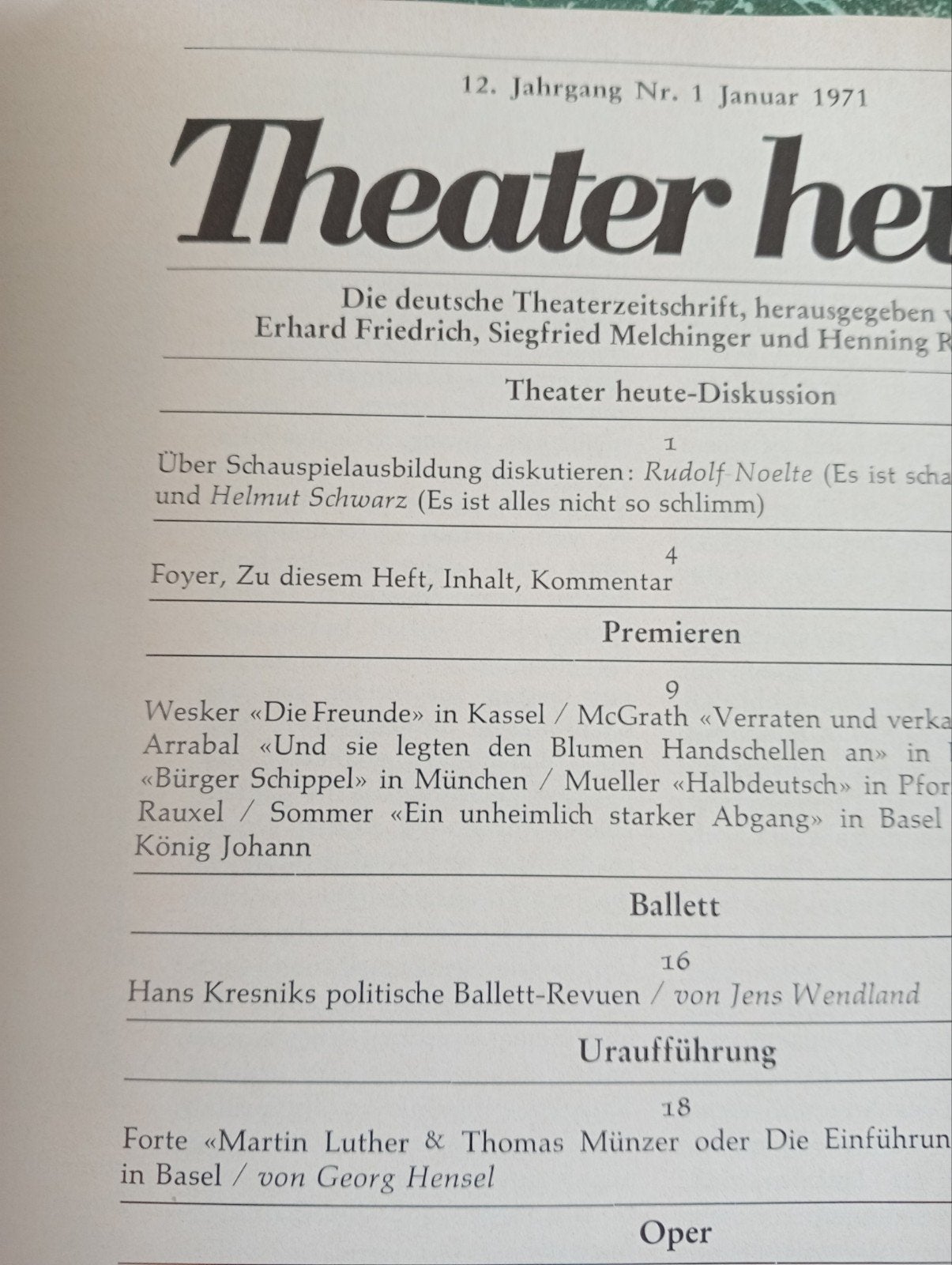 Theater heute - 12. Jahrgang Nr. 1, Januari 1971, Ophalen of Verzenden, Gelezen, Overige typen