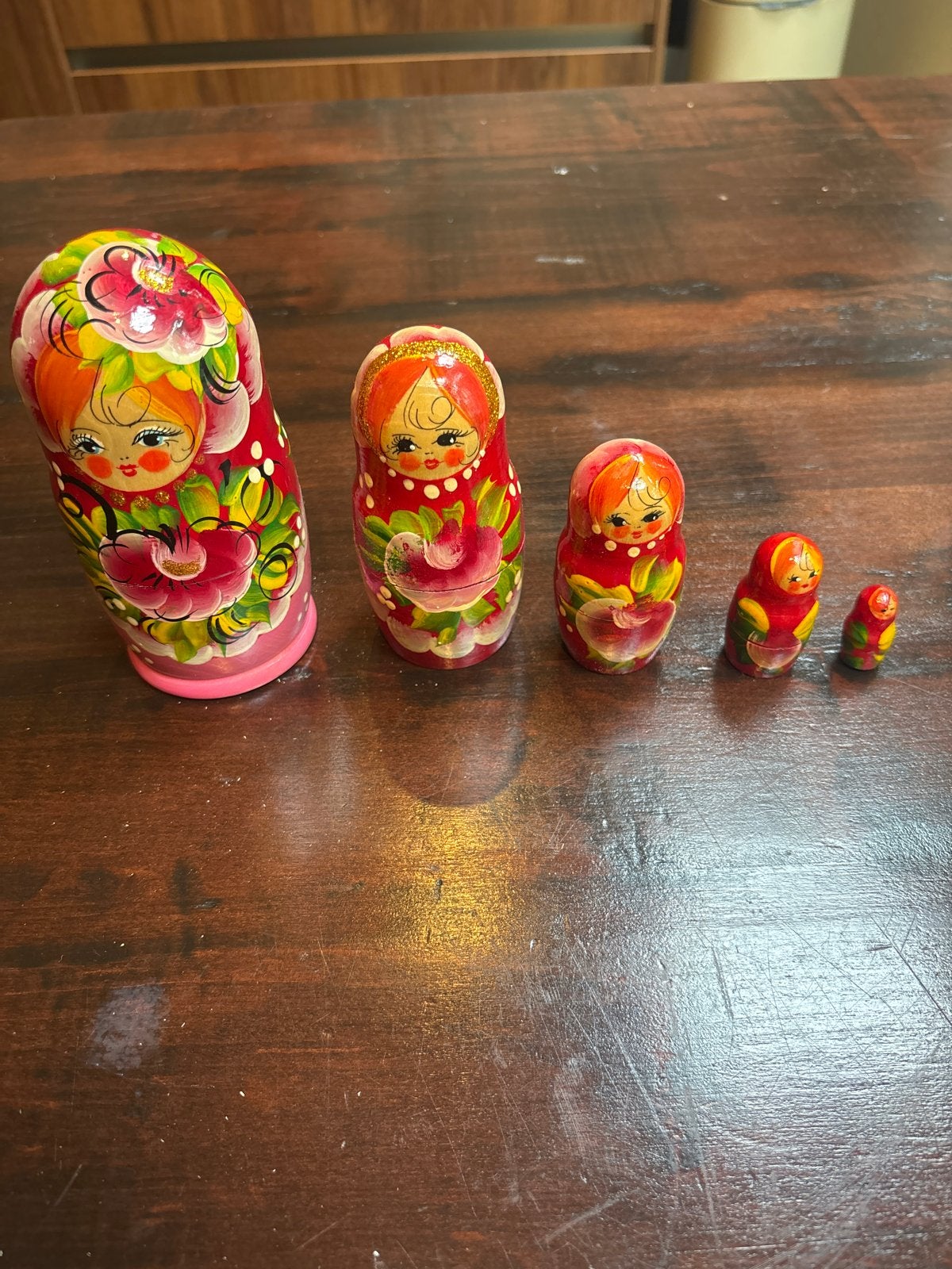 Set van 5 kleurrijke Baboesjka / Matroesjka poppen, Ophalen of Verzenden, Gebruikt