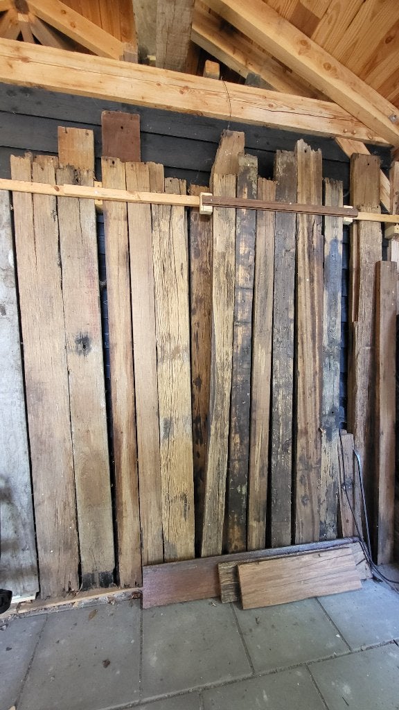 30 eiken wagonplanken diverse afmetingen, Doe-het-zelf en Verbouw, Hout en Planken, Ophalen, Gebruikt, 25 tot 50 mm, Eiken