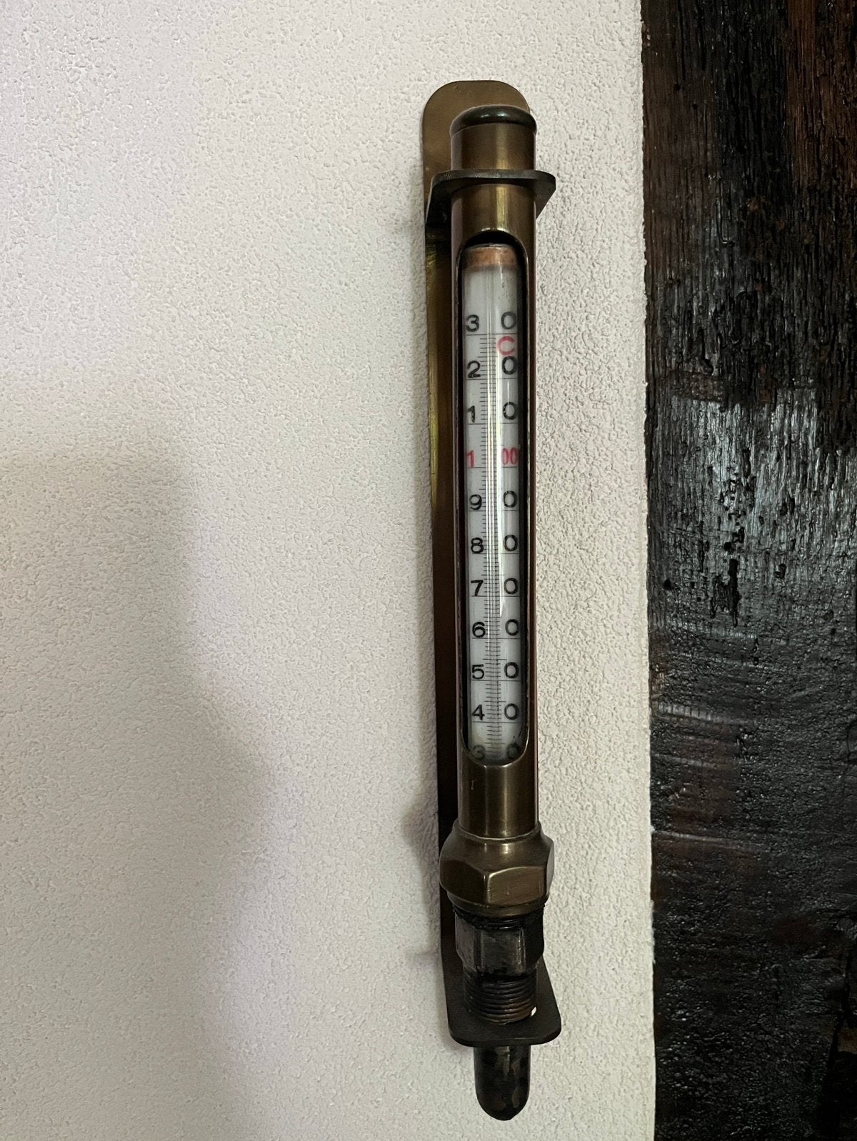 Antieke koperen wand thermometer, Ophalen of Verzenden, Gebruikt, Overige materialen