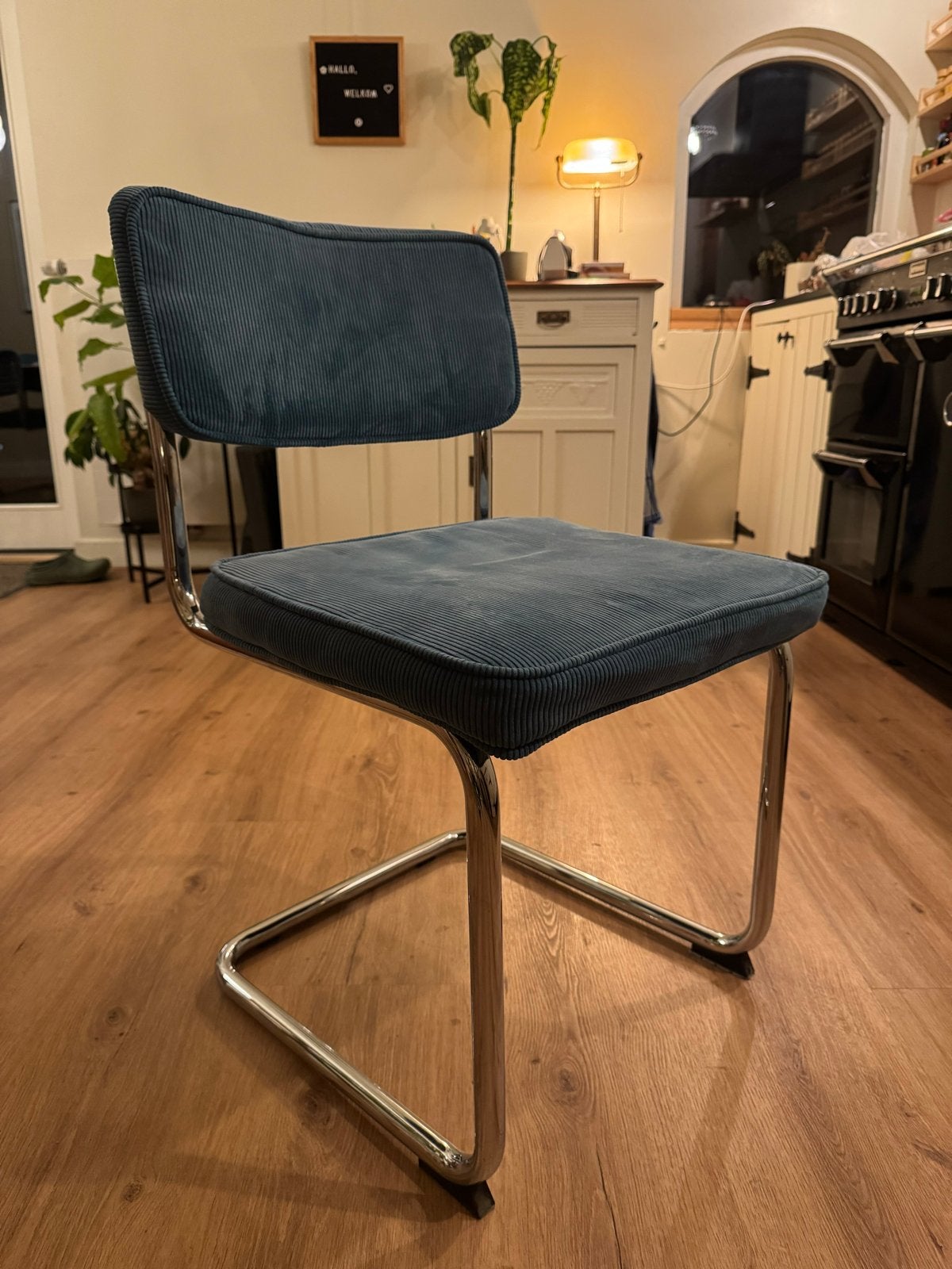 4 buisframe eetkamerstoel van Eijerkamp, Huis en Inrichting, Ophalen, Gebruikt, Blauw, Vier