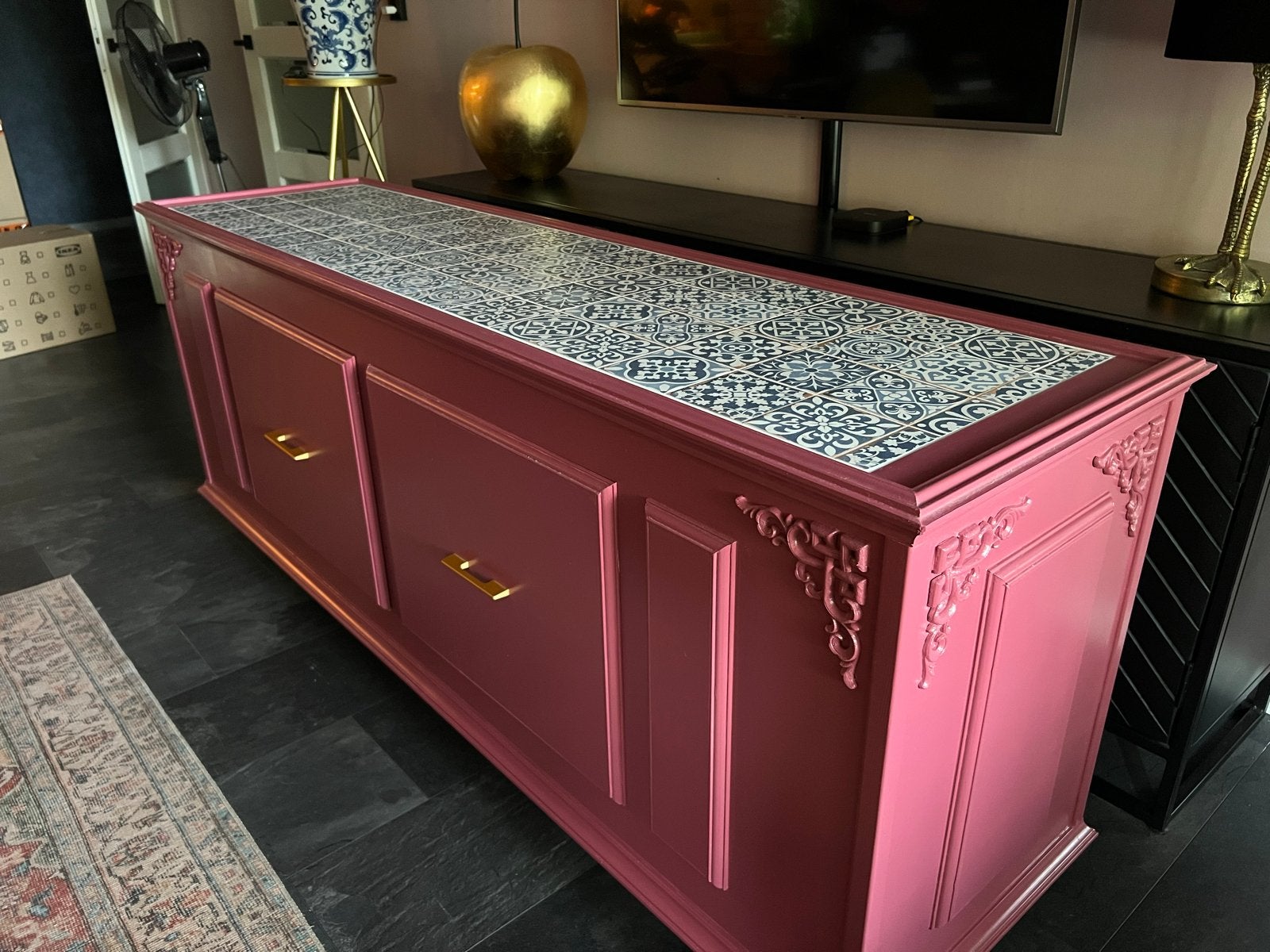 Unieke dressoir met Portugese tegels - Handgemaakt, Ophalen, Met klep(pen), 150 tot 200 cm, Zo goed als nieuw
