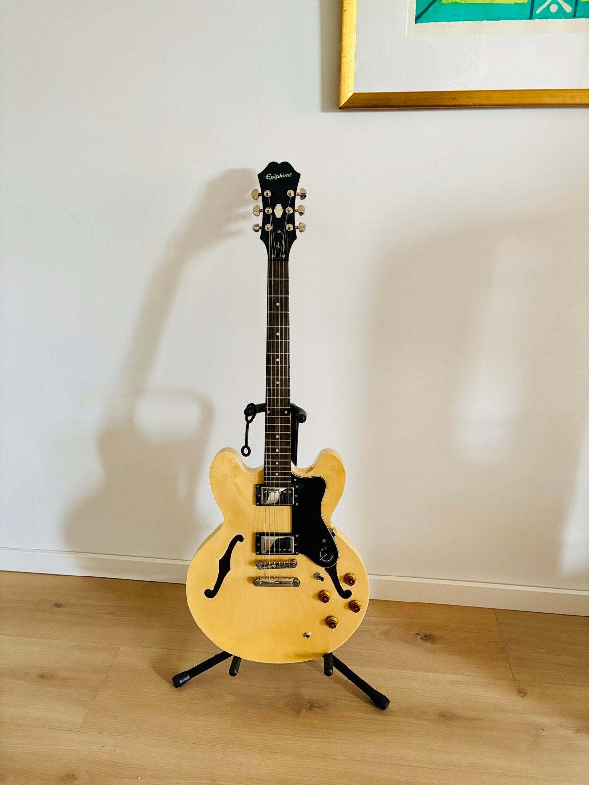 Epiphone ES-335 / Dot in Natural (Blonde) met hoes, Ophalen, Zo goed als nieuw, Semi-solid body, Epiphone