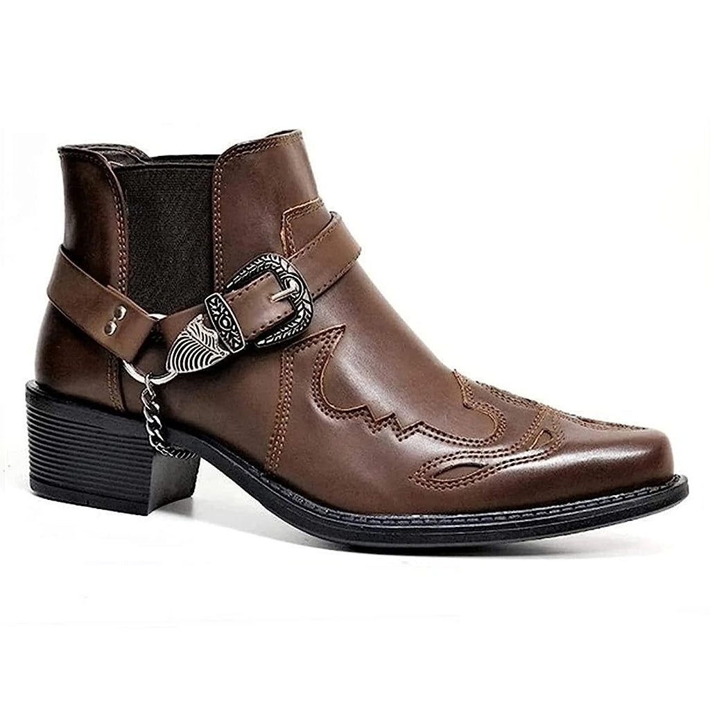 Bruine lage heren cowboy laarzen met ketting / mannen boots, Verzenden, Nieuw, Bruin, Boots