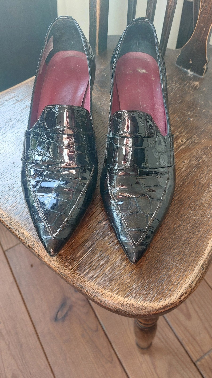 leren Croco pump..Lilian, Ophalen of Verzenden, Zo goed als nieuw, Bruin