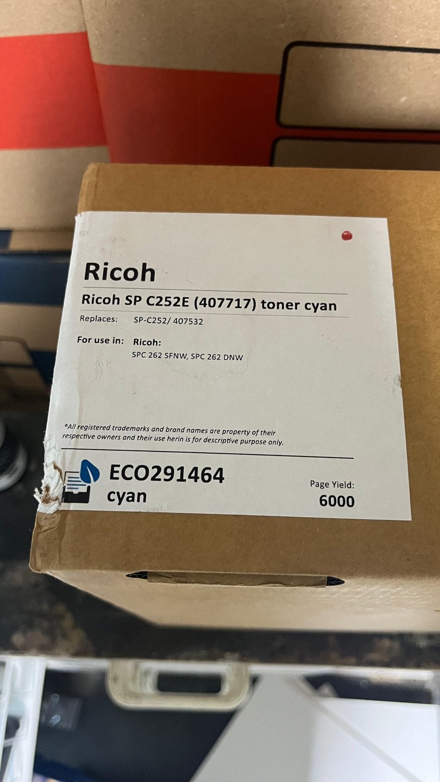 2 STUKS Ricoh SP C252E (407717) toner cyaan - Ecotone, Ophalen of Verzenden, Nieuw, Toner