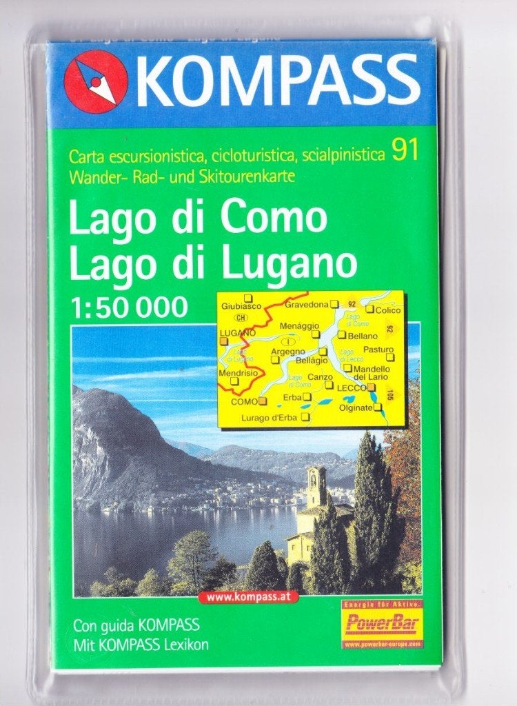 kompass wandelkaart 91 Lago di Como Lago di Lugano, Gelezen, Ophalen of Verzenden, Landkaart, 1800 tot 2000