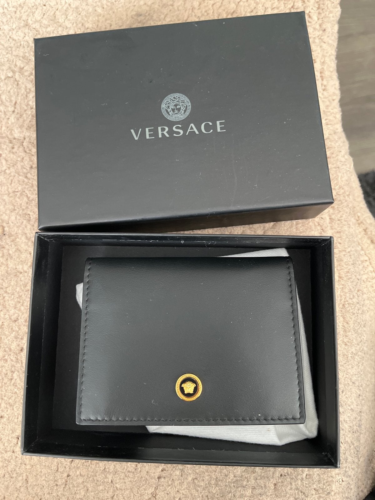 Versace portemonnee zwart leer met gouden medusa, Overige merken, Verzenden, Zwart, Nieuw