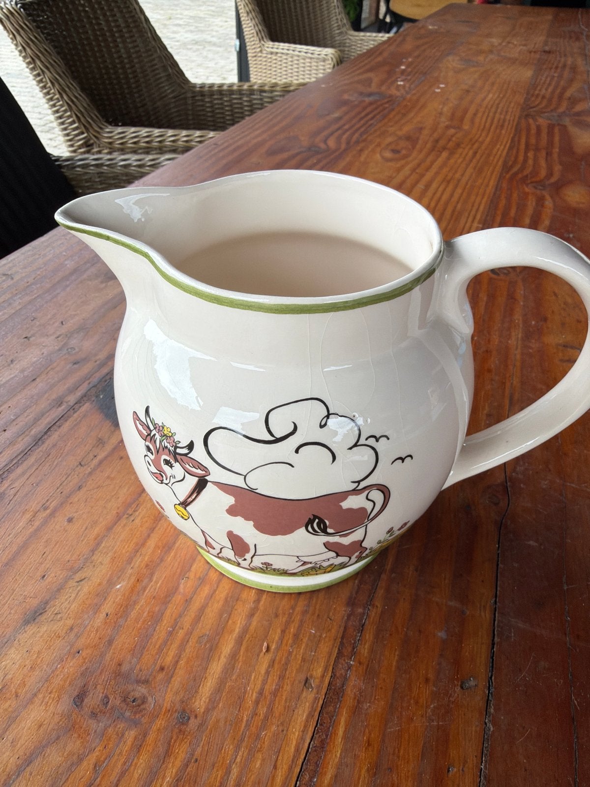 Decoratieve kan met koeienprint - Crème/Groen, Ophalen of Verzenden, Gebruikt, Overige kleuren