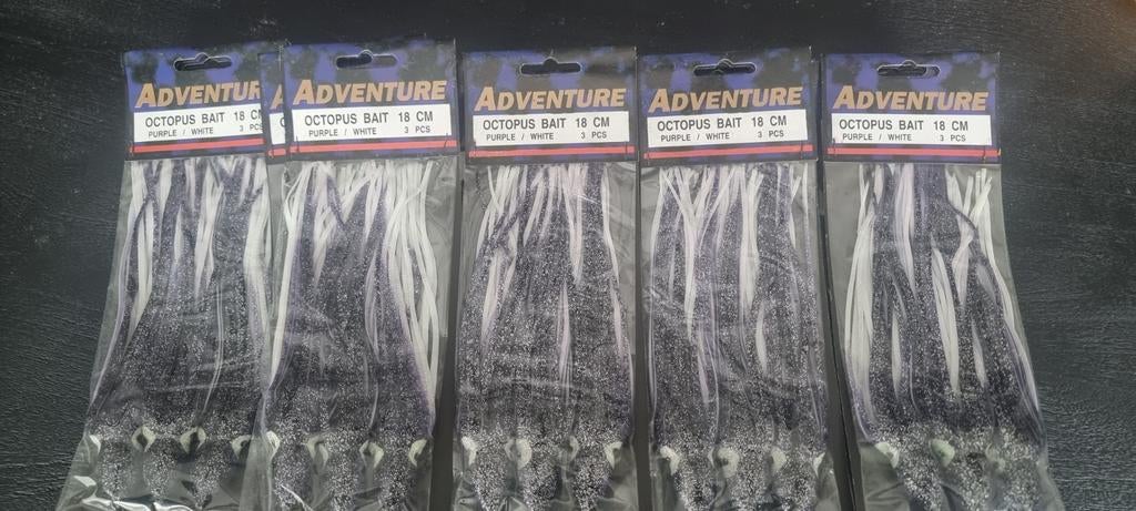 Adventure Octopus Bait 18 cm - Paars/Wit (3 stuks), Adventure Fishing Tackle, Info@adventurefishing.com, Nieuw, Ophalen of Verzenden