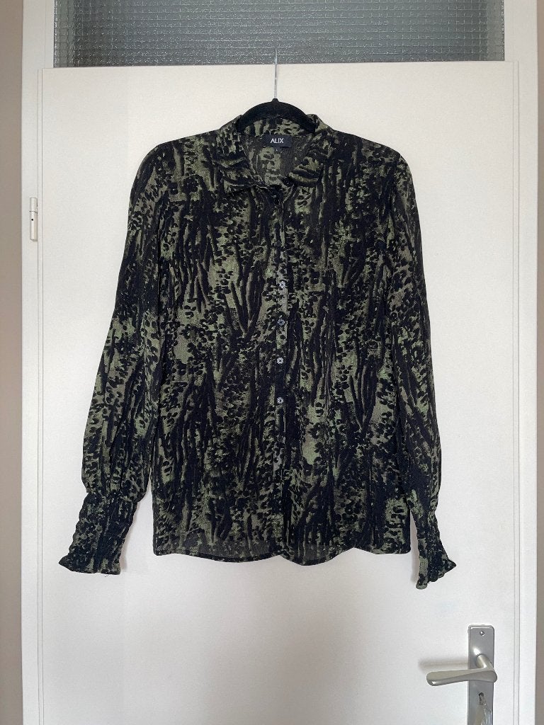 ALIX THE LABEL groen zwarte blouse top mt L, Alix the label, Maat 42/44 (L), Ophalen of Verzenden, Zo goed als nieuw