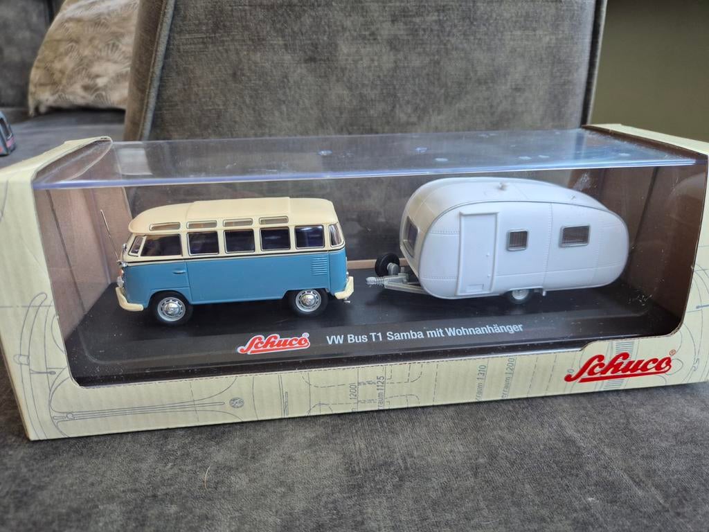 Schuco Volkswagen T1 Samba Met Caravan, Ophalen of Verzenden, Auto, Schuco