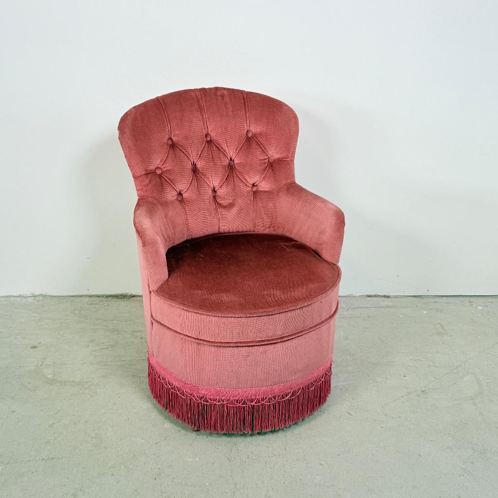 Boudoir cocktailfauteuil in oudroze velvet, Antiek en Kunst, Ophalen of Verzenden