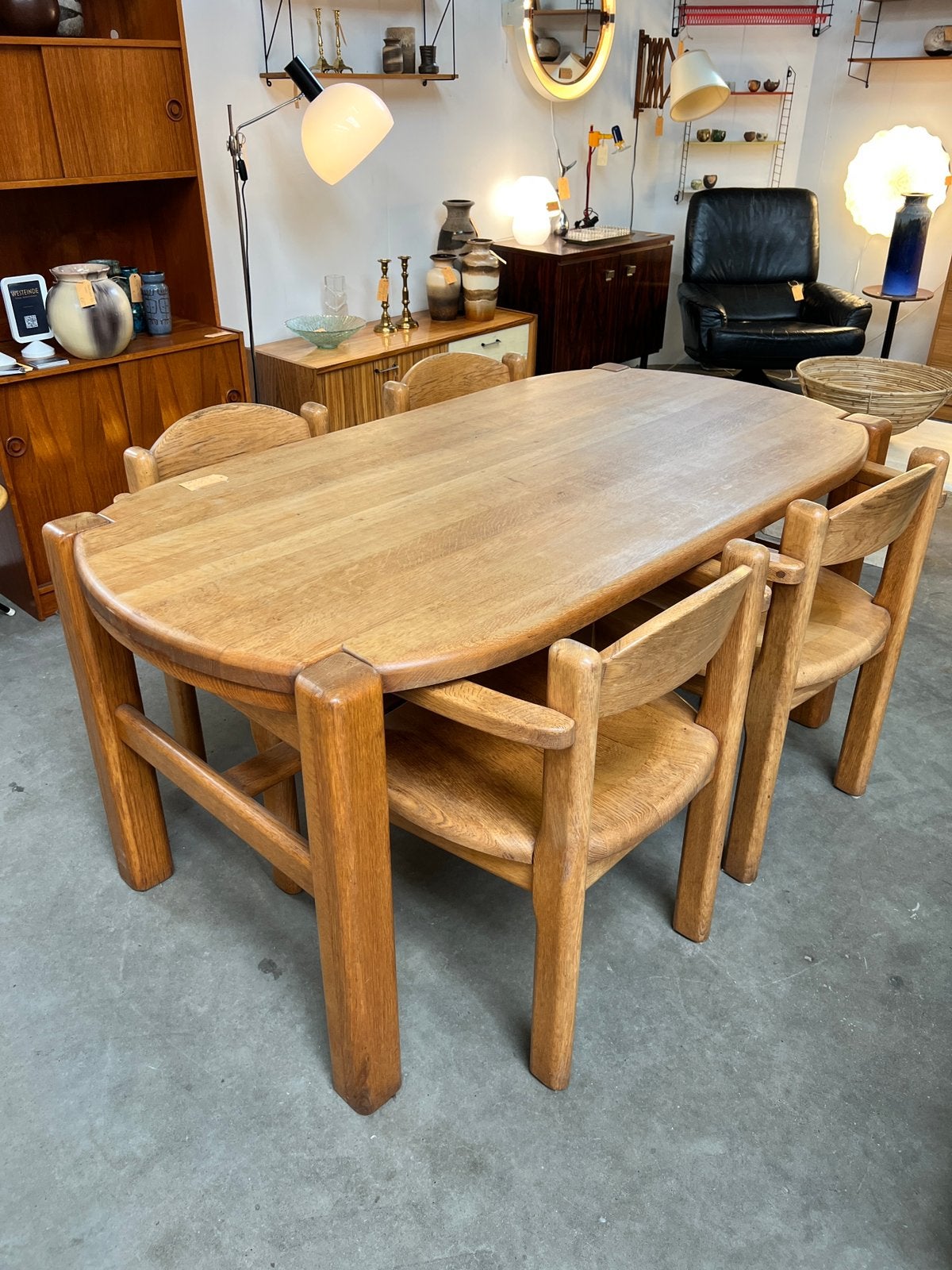 Vintage eettafel en 4 stoelen, Daumiller-stijl, Ophalen, Gebruikt, 50 tot 100 cm, Vijf personen of meer