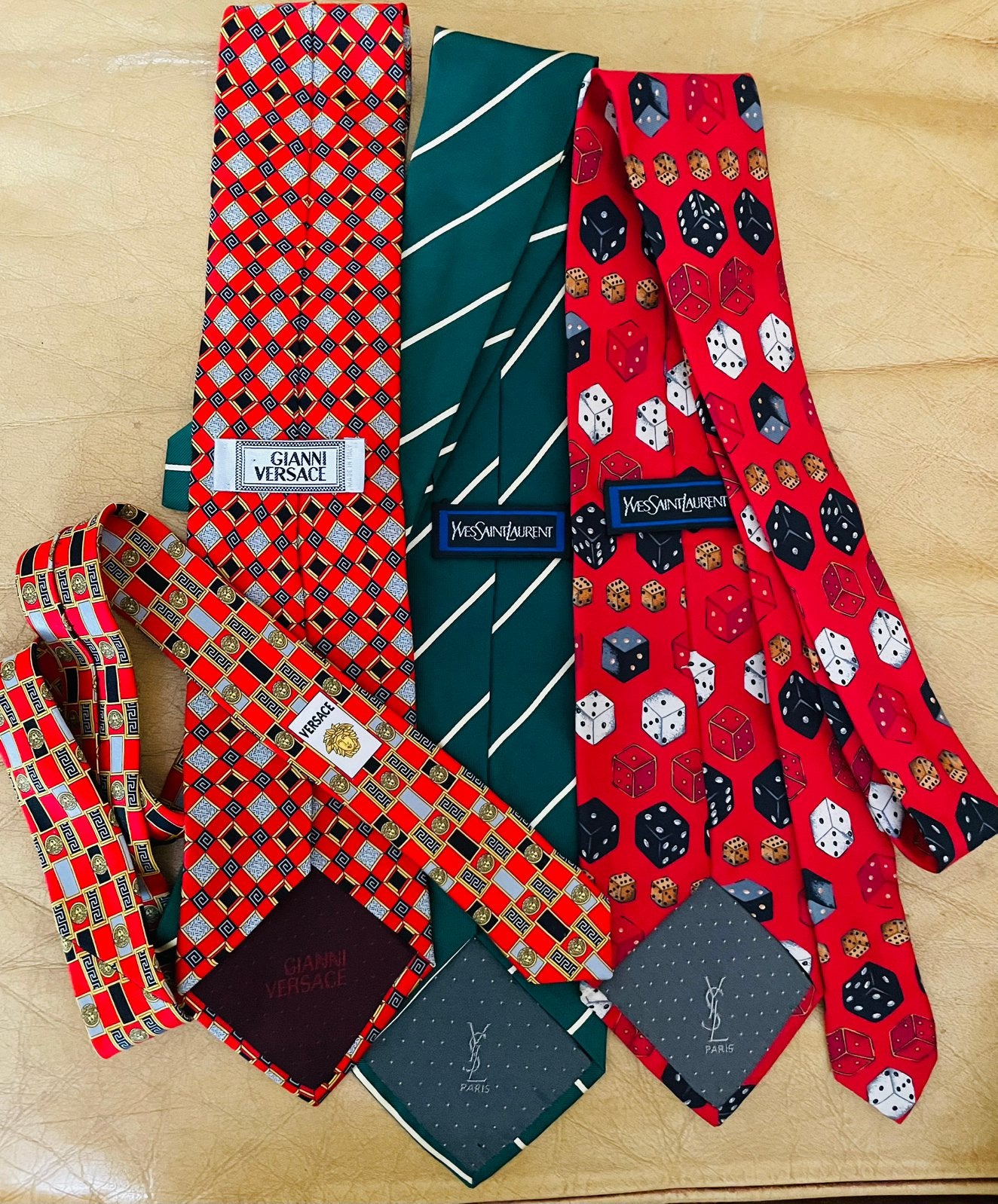 3 zijde vintage stropdas Gianni Versace Yves Saint Laurent, Ophalen of Verzenden, Zo goed als nieuw