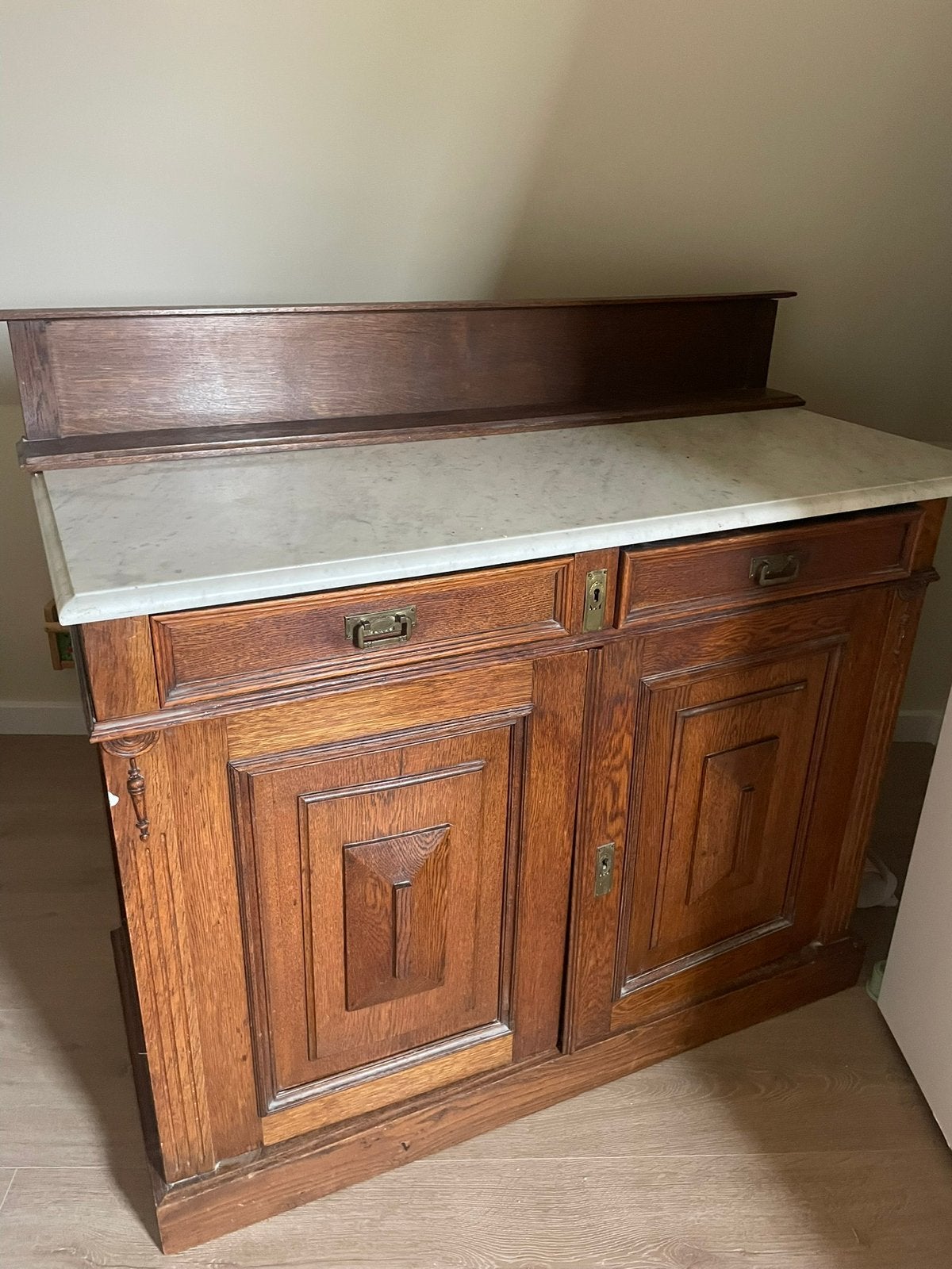 Vintage Brocante Houten Commode/ Kast met Marmeren Blad, Huis en Inrichting, Ophalen, Gebruikt, 100 tot 150 cm, Met lade(s)