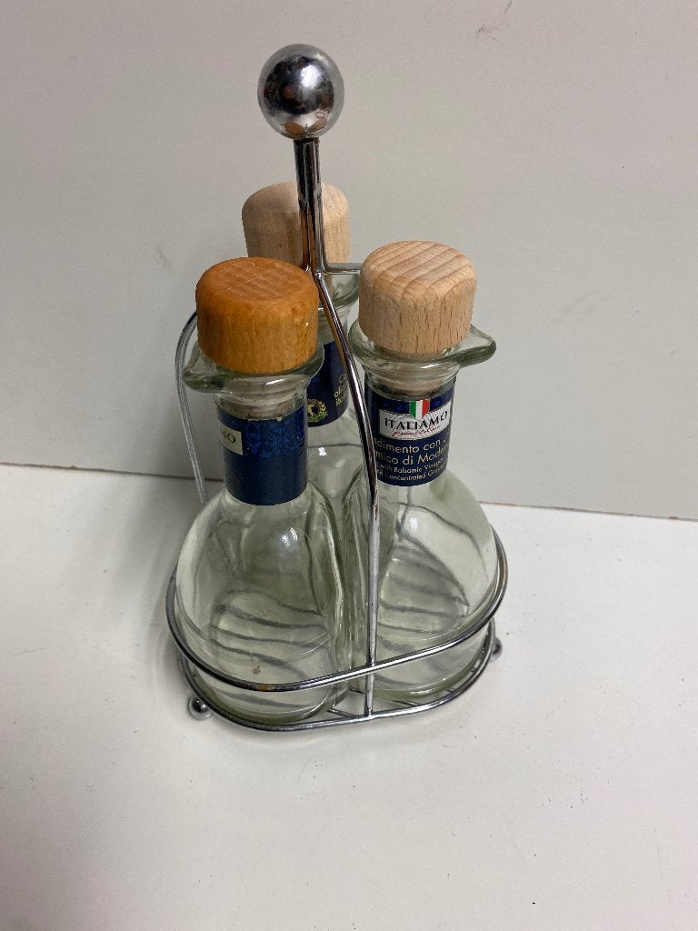 Olie- en azijnstel met houder, Zilver, Ophalen of Verzenden, Overige merken, Glas