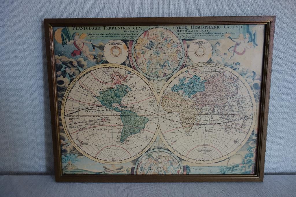 Schilderij met een wereldbol kaart globe, Antiek en Kunst, Ophalen of Verzenden