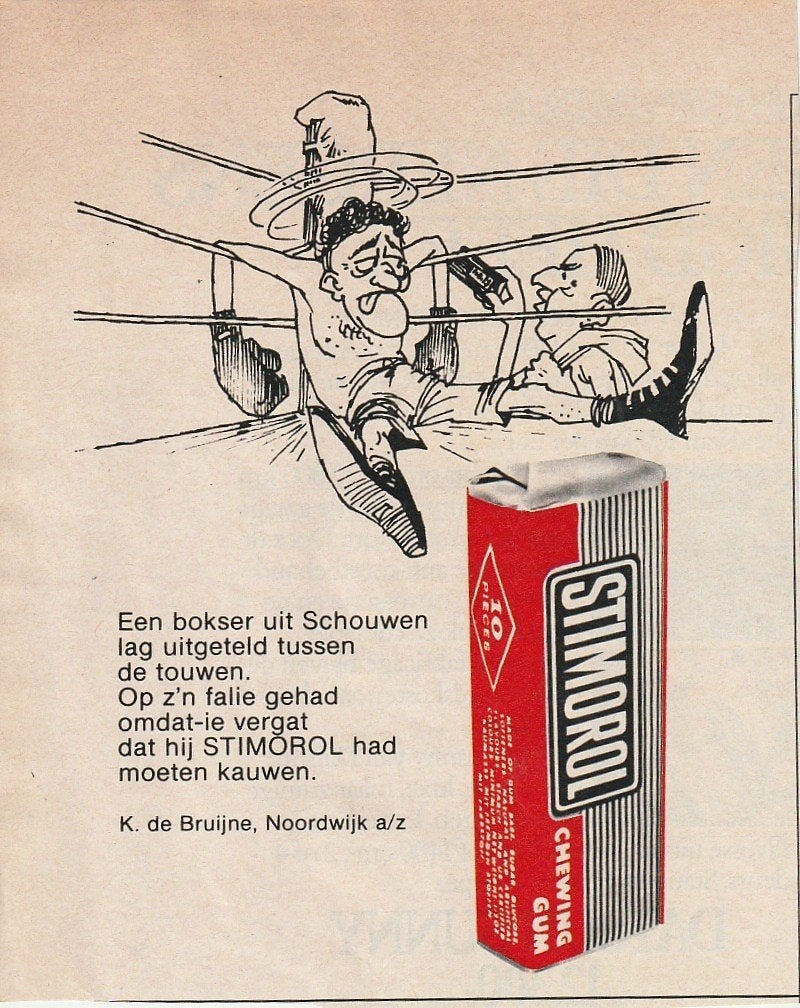 retro reclame 1979 Stimorol kauwgum bokser uit Schouwen, Verzenden, Overige typen