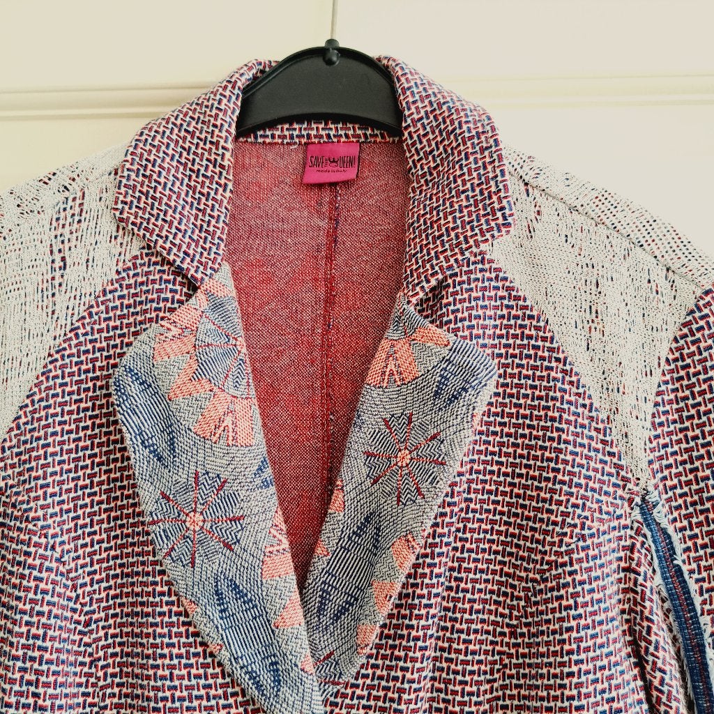 Save the Queen blazer jasje denim / rood/ creme M-L nr 43466, Maat 38/40 (M), Blauw, ., Zo goed als nieuw