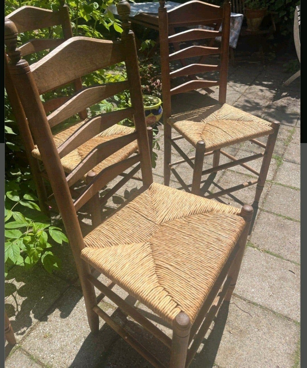 5 originele vintage knopstoelen., Ophalen, Gebruikt, Hout
