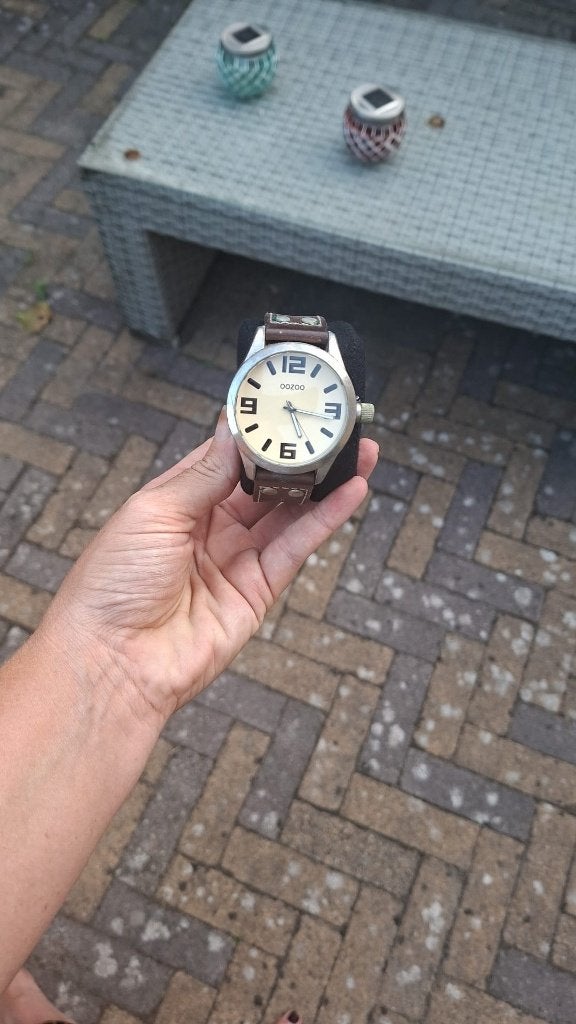 OOZOO horloge | XL wijzerplaat | Bruin leren band |, Overige merken, Overige materialen, Gebruikt, Polshorloge