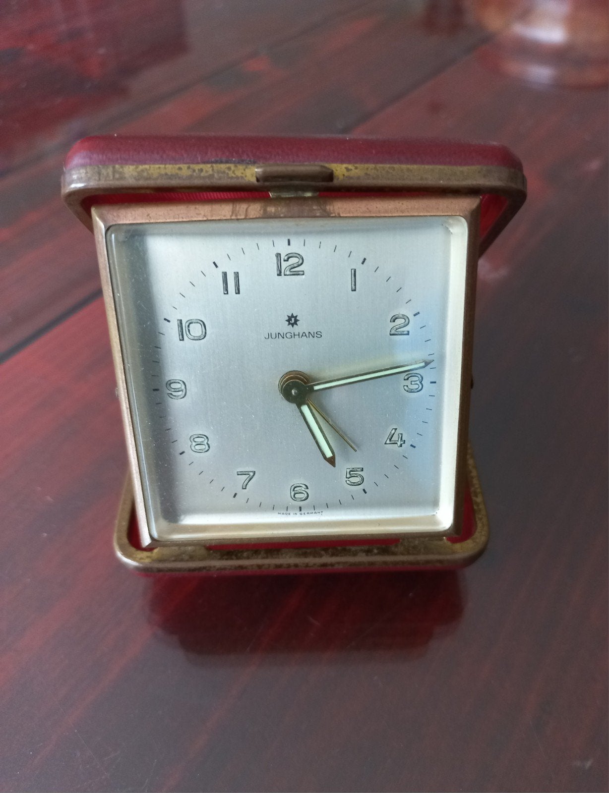 Vintage Junghans analoog reiswekker in koffer, Ophalen of Verzenden, Gebruikt, Analoog