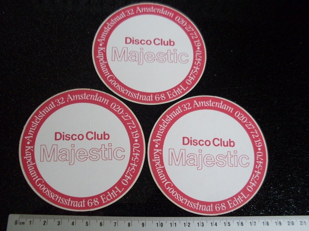 3x sticker disco club Majestic amsterdam logo, Verzamelen, Verzenden, Zo goed als nieuw, Bedrijf of Vereniging