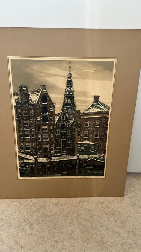 Corn. Brandenburg - Damrak - Amsterdam - proefdruk, Antiek en Kunst, Ophalen, 33 cm, Ets, Stadsgezicht