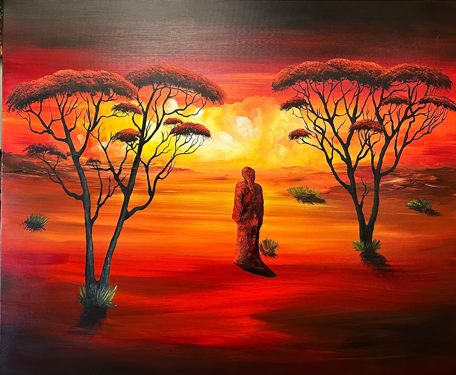 Gena G.- Afrika Sunset- Handgeschilderd- Uniek- XXL, Ophalen of Verzenden