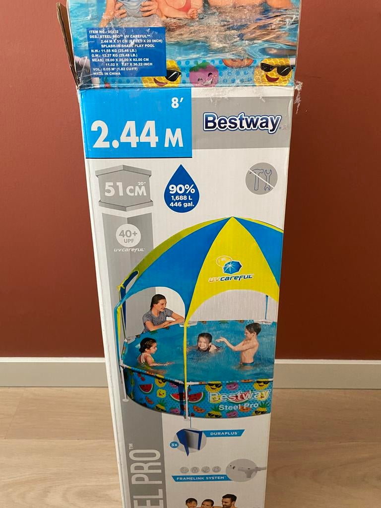 Bestway  - Zwembad met zonnescherm - 244cm, Ophalen, Minder dan 80 cm, Rond, Nieuw