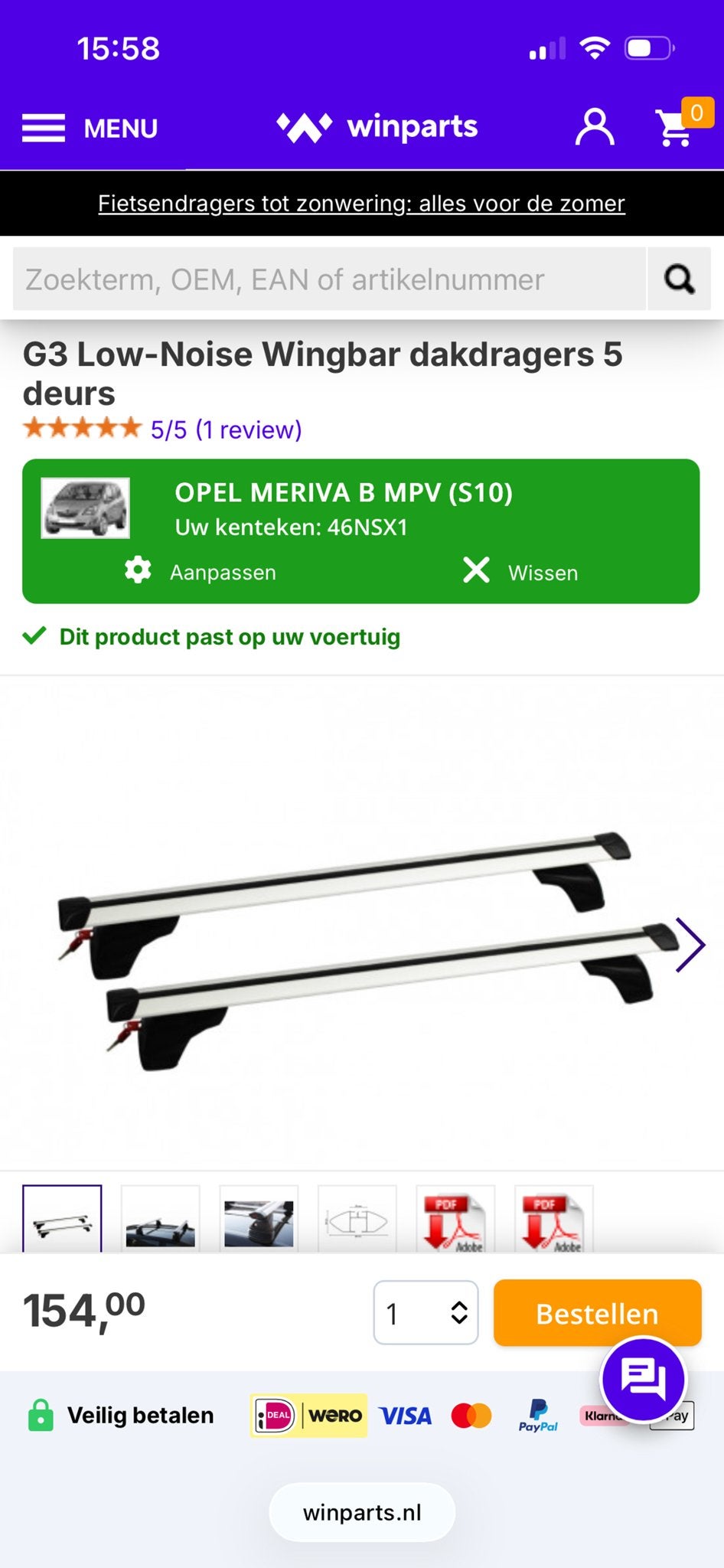 G3 Low-Noise Wingbar dakdragers Opel Meriva B/Zafira Tourer, Ophalen, Zo goed als nieuw