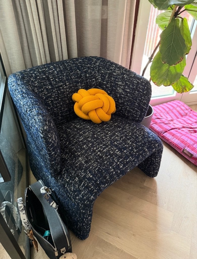 Goossens Mayflower Fauteuil – Grof geweven donkerblauw, Huis en Inrichting, Fauteuils, Ophalen, 75 tot 100 cm, Zo goed als nieuw