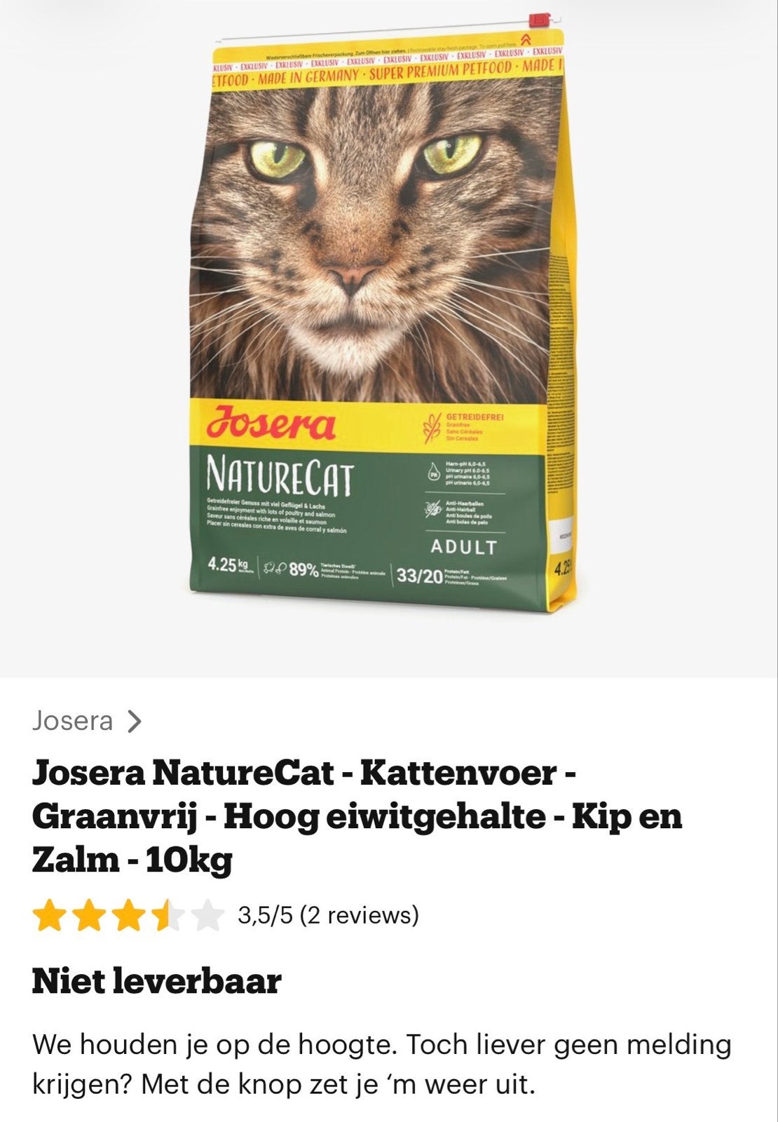 Hoogwaardig kattenvoer, Ophalen