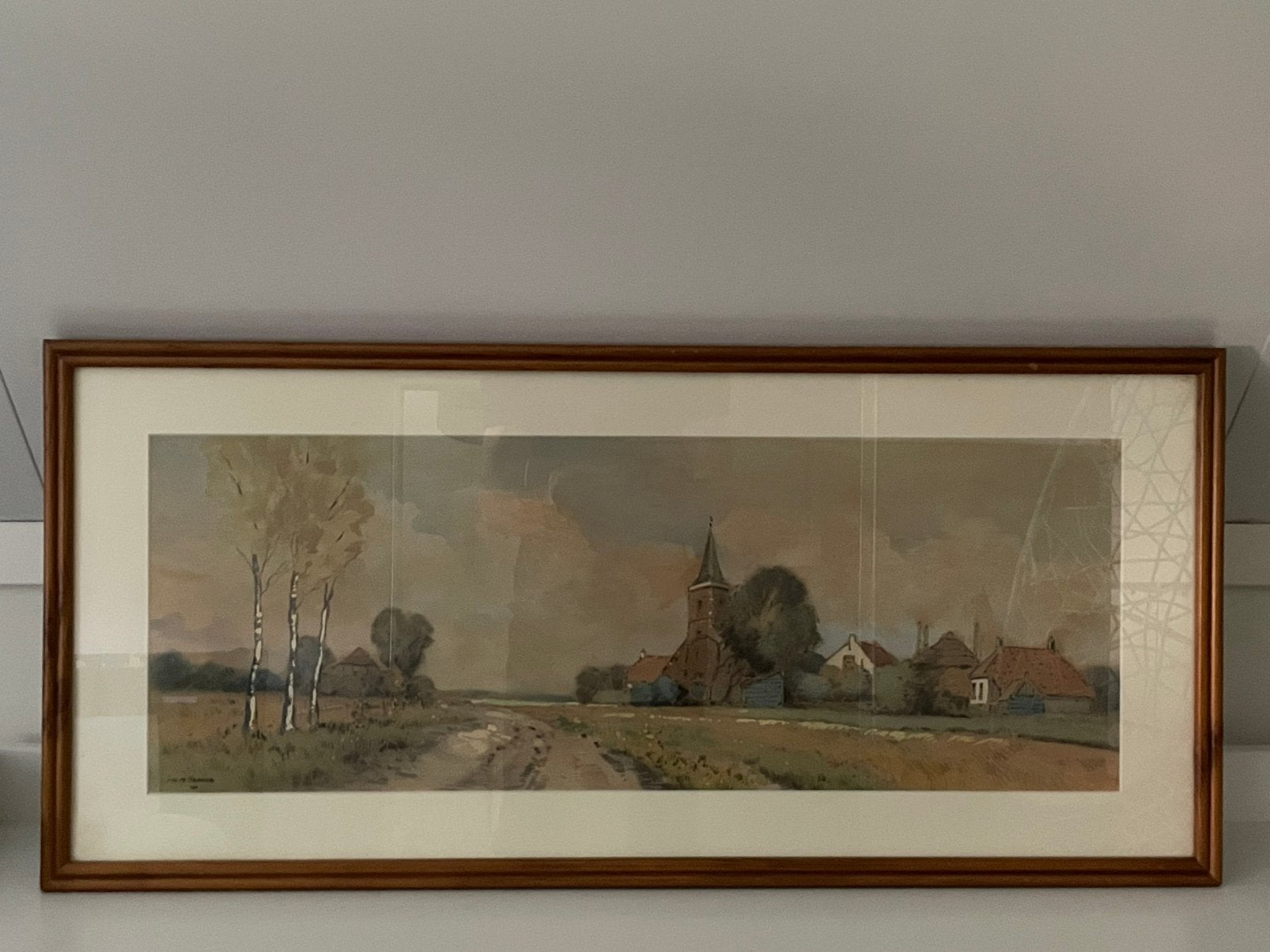 Groot panoramisch dorpsgezicht (aquarel) - J. v.d. Venne NL, Antiek en Kunst, Ophalen, Gesigneerd, Klassiek, Aquarel