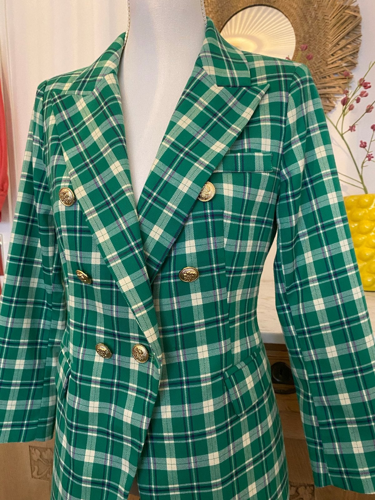Attentif Paris Geruite Blazer - Groen, Maat 38, Maat 38/40 (M), Ophalen of Verzenden, Zo goed als nieuw, Jasje
