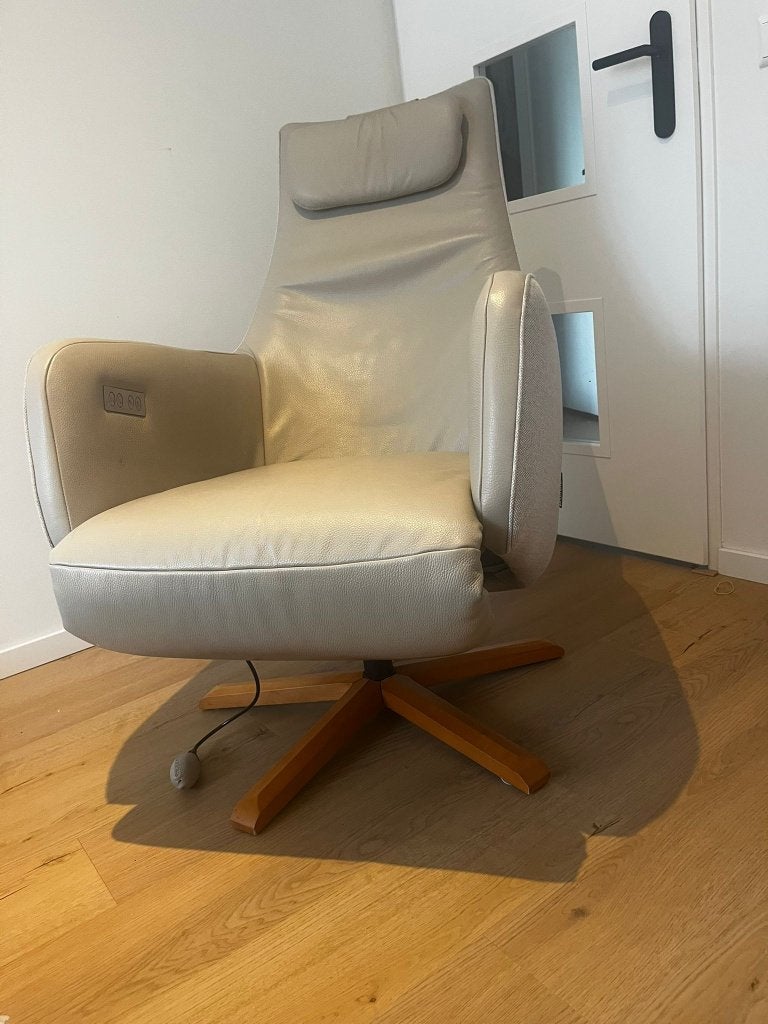 Elektrische Prominent Relaxfauteuil – Leer/Stof – Topstaat, Ophalen, Leer, Zo goed als nieuw, Modern