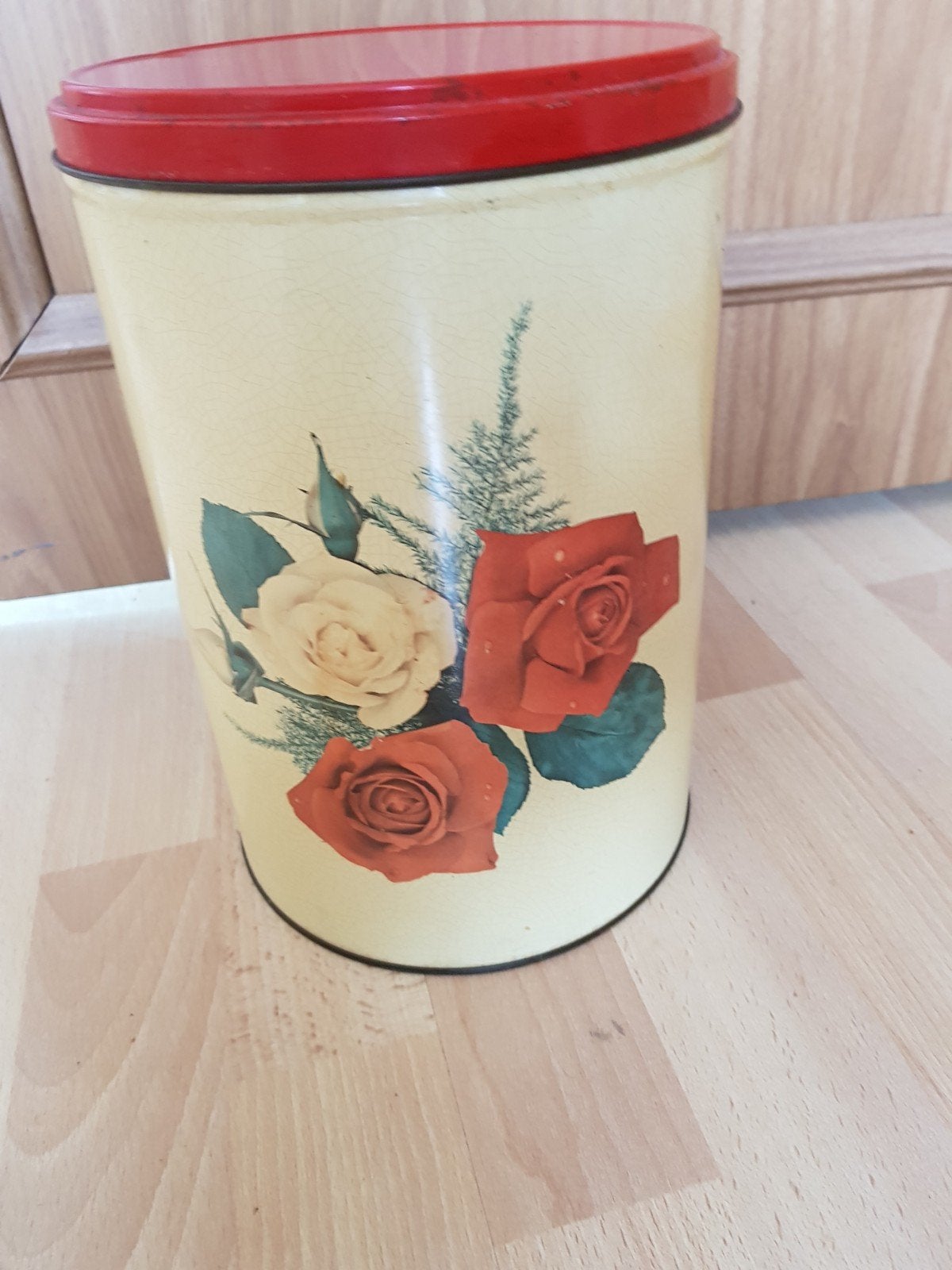 Groot Vintage blik met mooi rozenmotief, Verzamelen, Blikken, Ophalen of Verzenden, Gebruikt, Overige