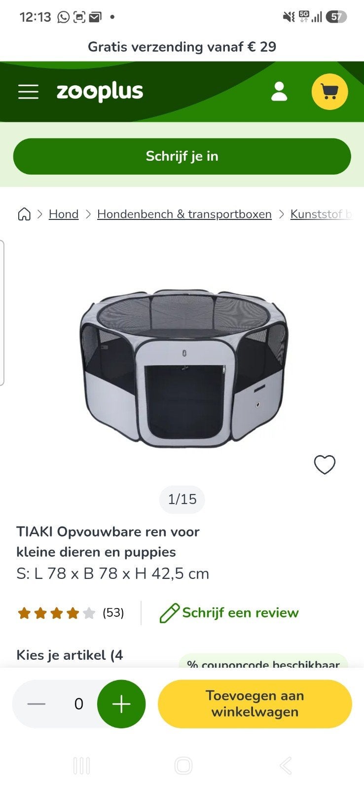 opvouwbare hondenren maat S, Ophalen, Zo goed als nieuw