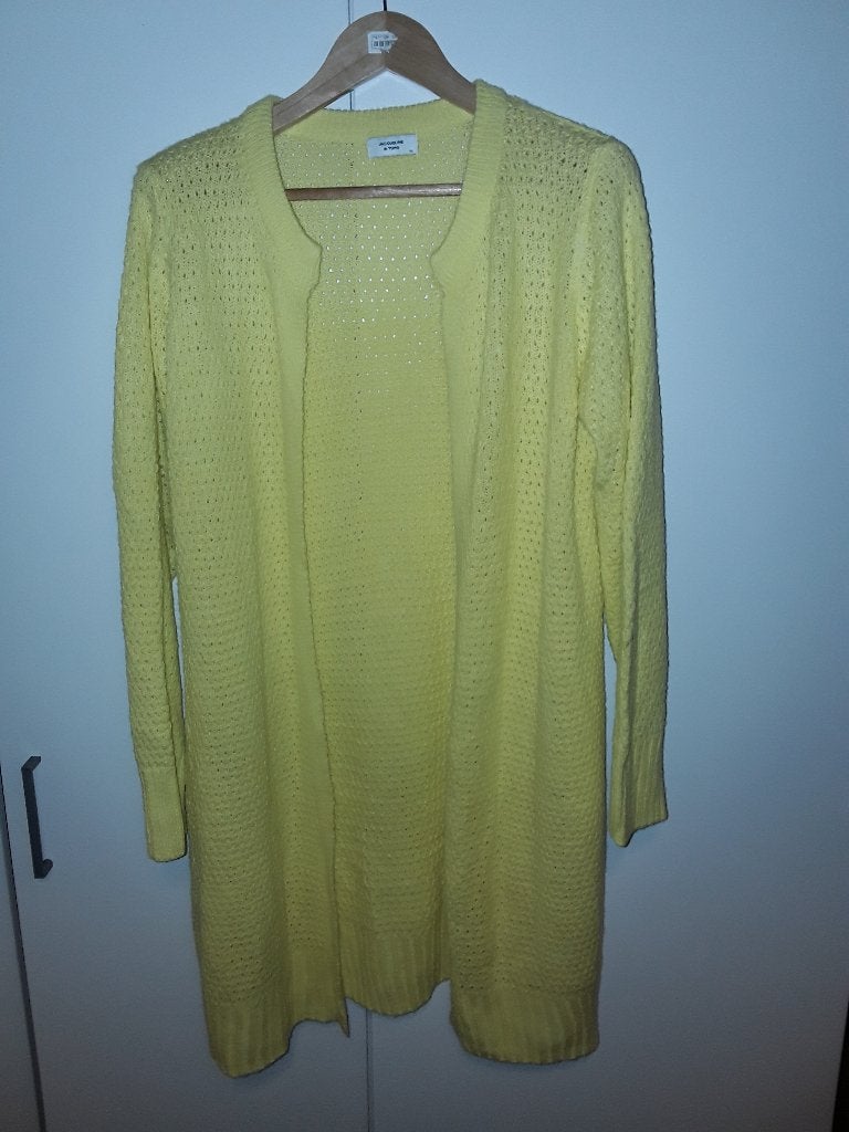Jacqueline de Yong Geel Gehaakt Lang Vest Maat XL, Geel, Maat 46/48 (XL) of groter, Ophalen of Verzenden, Zo goed als nieuw