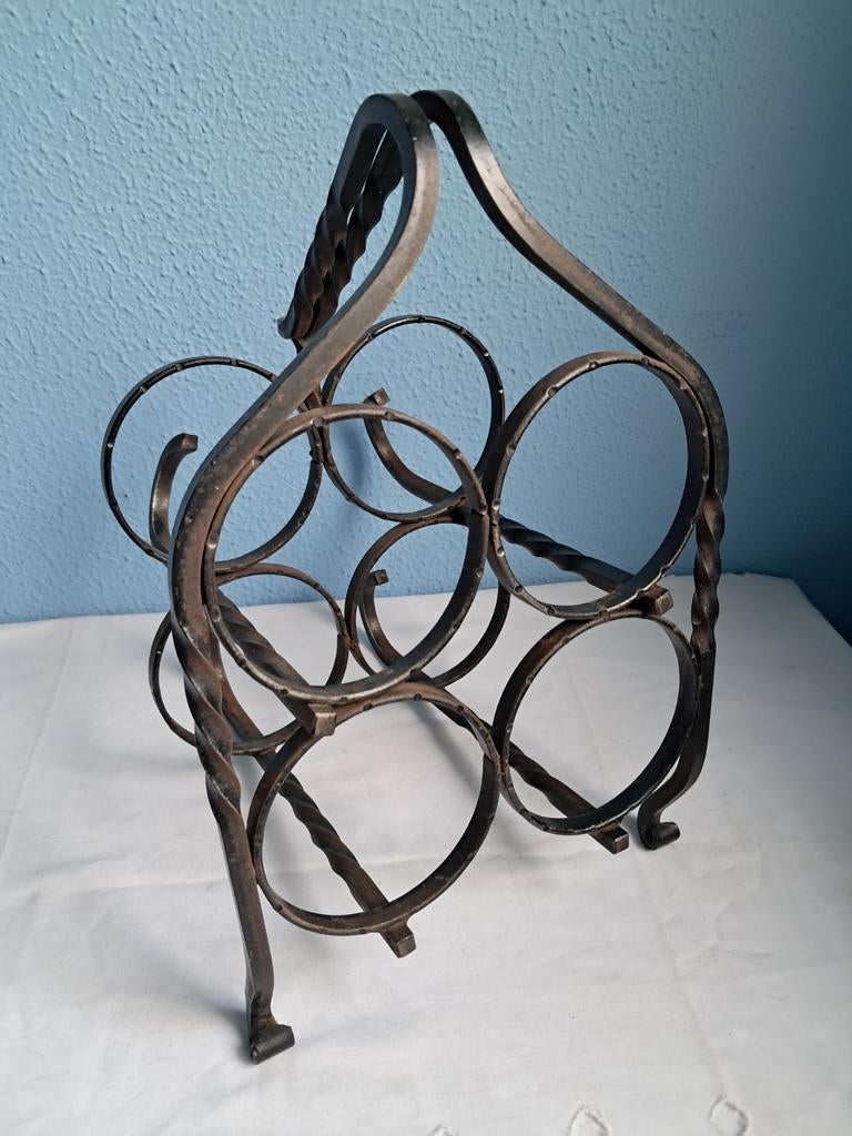 Prachtige vintage smeedijzeren wijnrek of flessenrekje., Antiek en Kunst, Ophalen of Verzenden