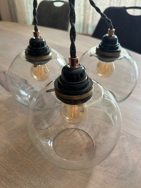 Hanglamp -  3 x glazen bollen  NIEUW, Ophalen, Nieuw, E27 (groot)